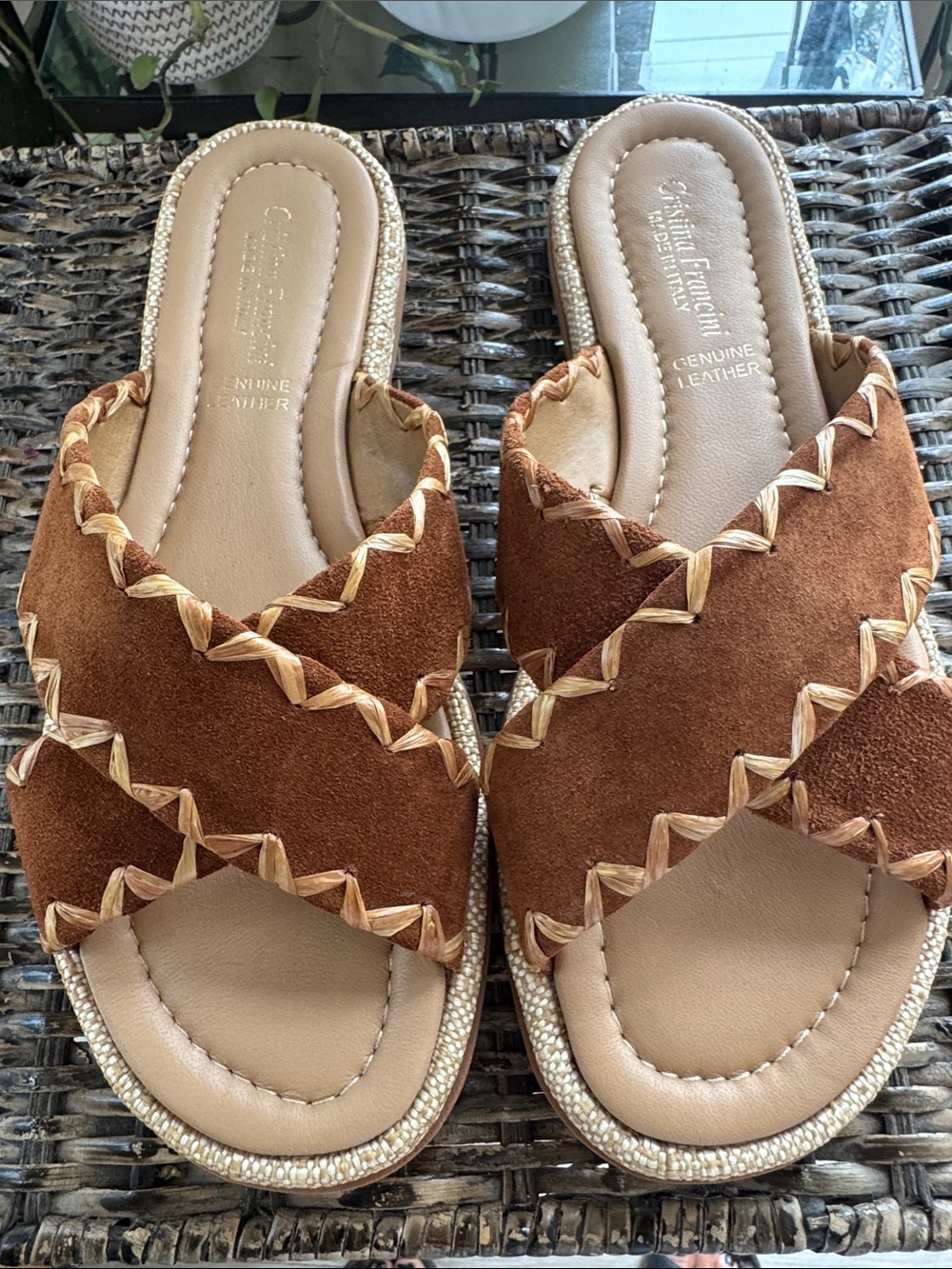 Cristina Francini Suede Crisscross Slide Sandals genuine leather women’s size 9